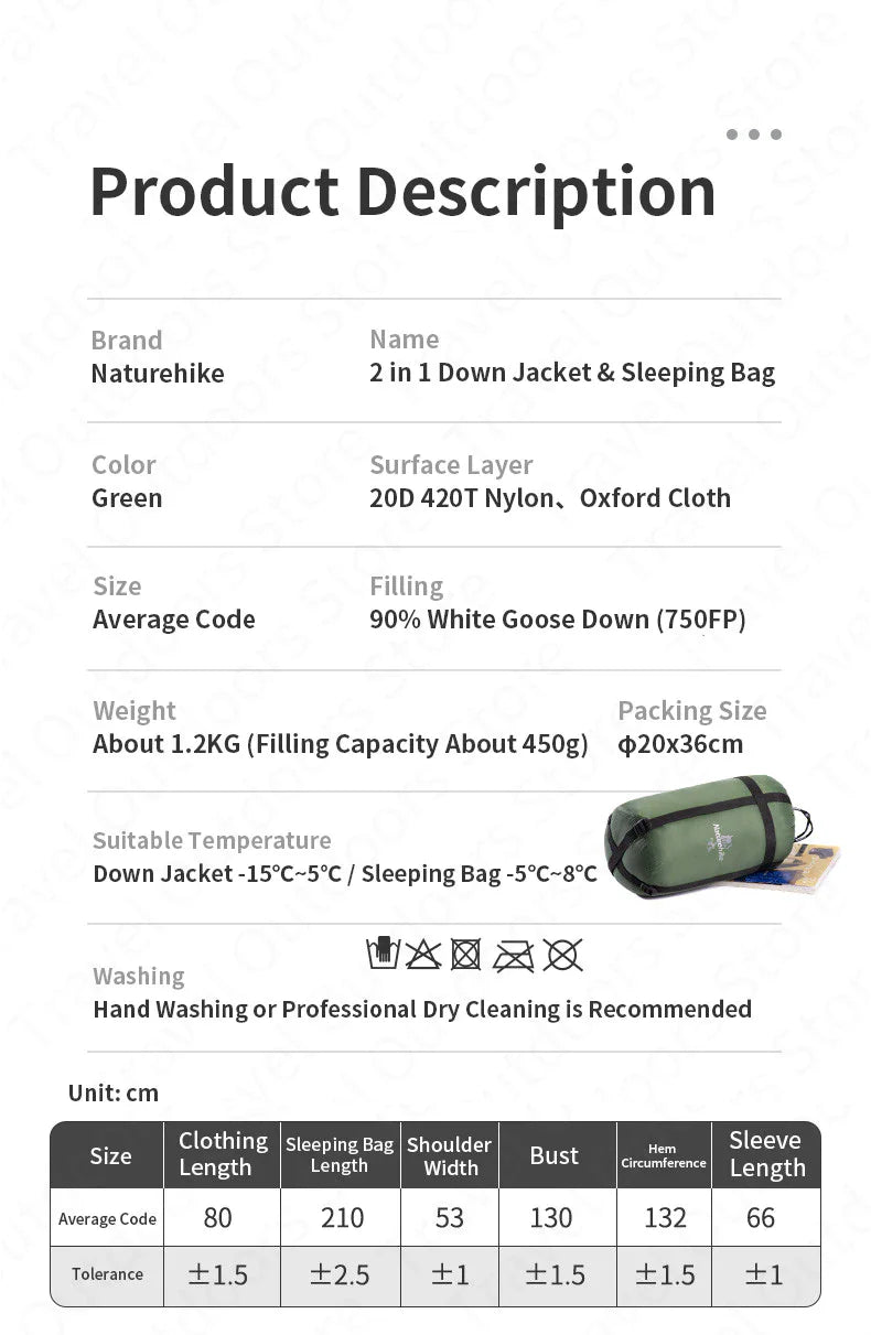 Naturehike 2 in 1 Sleeping Bag and Down Jacket