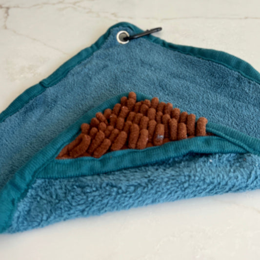Mini Dog Towel + Clip, Teal & Brown