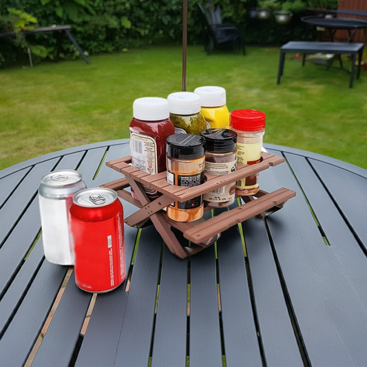 BBQ Picnic Table Sauce and Spice Rack | BBQ Gift | Garden Decor | BBQ Utilities | Outdoor Dining | Optional Dipping & Olive Pots | Gift For Dad