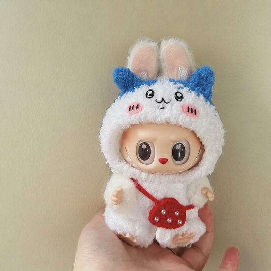 Labubu Hachiware Costume Set - White & Blue Character Costume with Red Purse