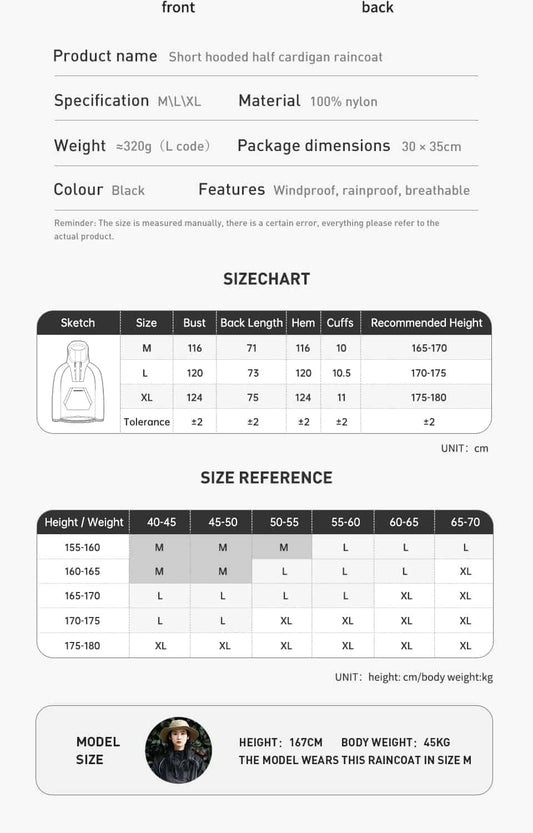 Naturehike Short hooded Lightweight Raincoat