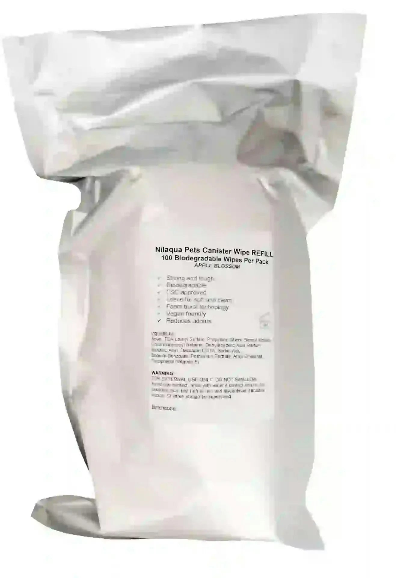 Nilaqua Biodegradable Bamboo Pet Wipes - 100pk Apple Refills