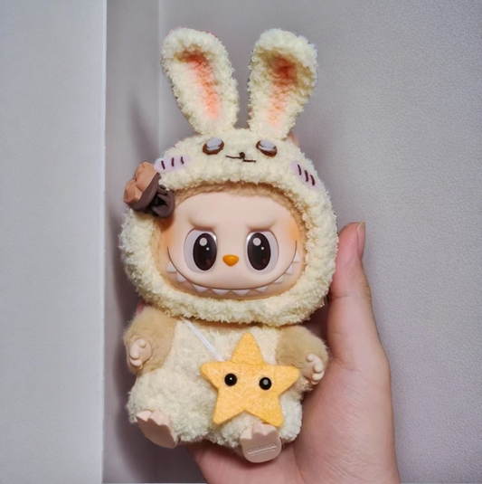 Labubu Usagi Bunny Outfit Set - Cream Rabbit Costume with Star Pendant