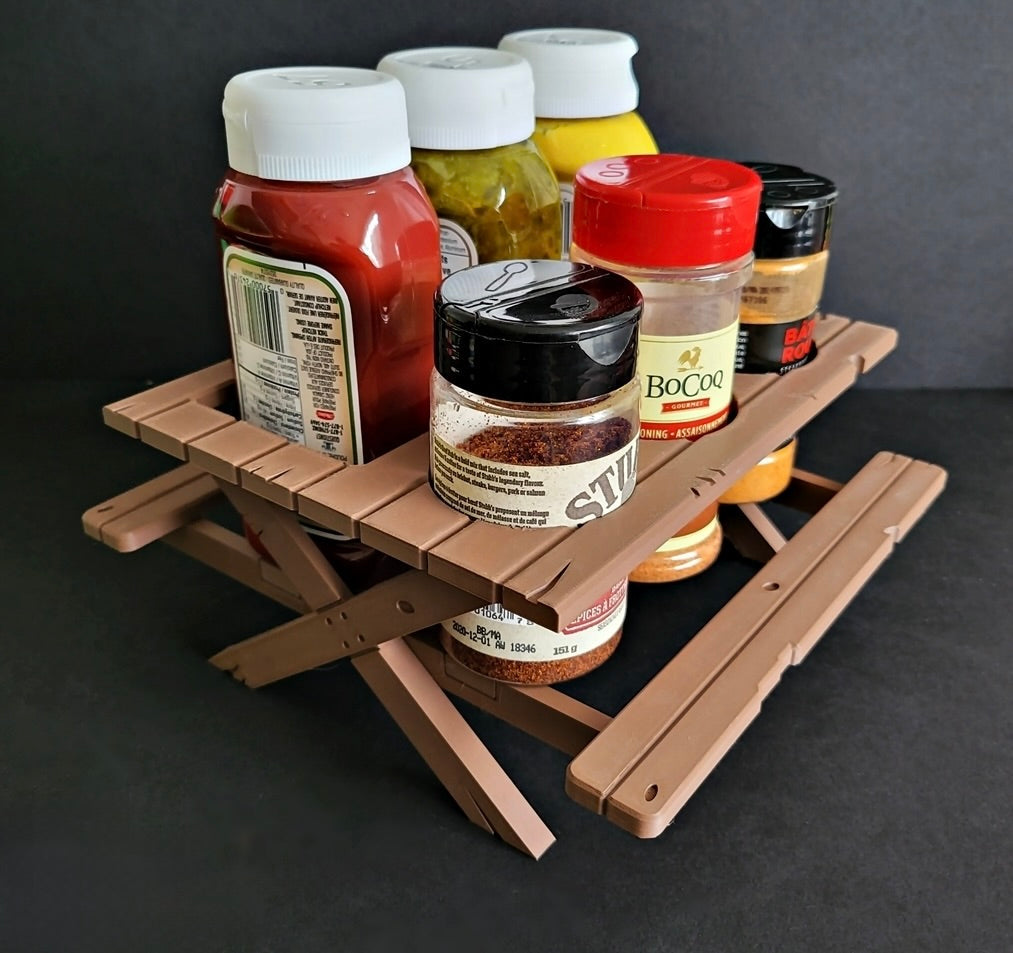 BBQ Picnic Table Sauce and Spice Rack | BBQ Gift | Garden Decor | BBQ Utilities | Outdoor Dining | Optional Dipping & Olive Pots | Gift For Dad