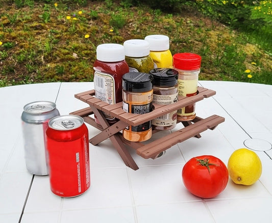 BBQ Picnic Table Sauce and Spice Rack | BBQ Gift | Garden Decor | BBQ Utilities | Outdoor Dining | Optional Dipping & Olive Pots | Gift For Dad