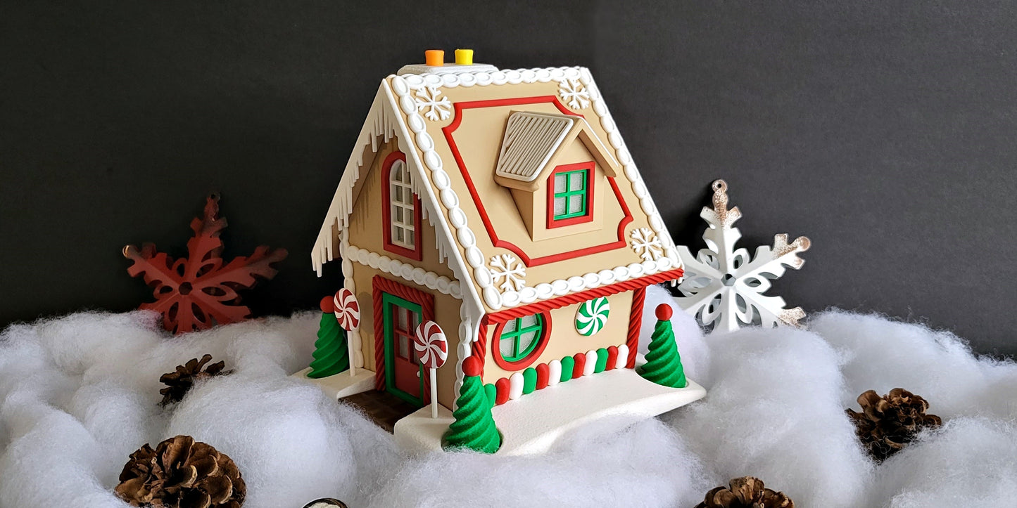 Gingerbread House | Christmas Decoration | Festive Holiday Centrepiece | Toy Village Display | Chocolates Storage | Complete with Flickering LED Tea Lights