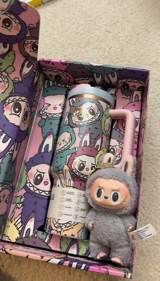 350 STAINLESS STEEL LARGE CAPACITY INSULATED CUP WITH STRAW AND A LABUBU BLIND BOX.