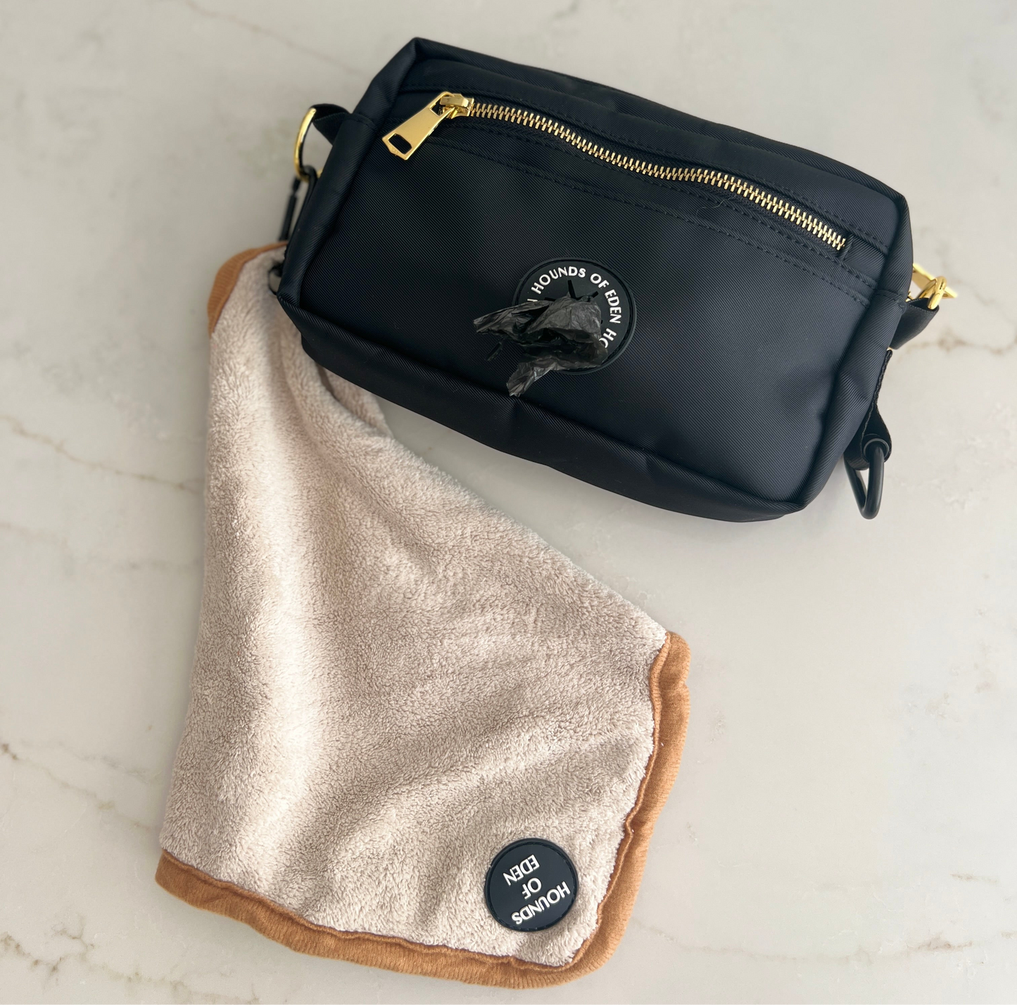 Mini Dog Towel + Clip, Beige & Orange