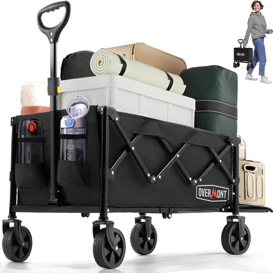 Overmont 120L Festival Camping trolley on Removable wheels - Pull Along Collapsible Wagon Cart with Adjustable Handle - 220LBS/100kg Large Capacity