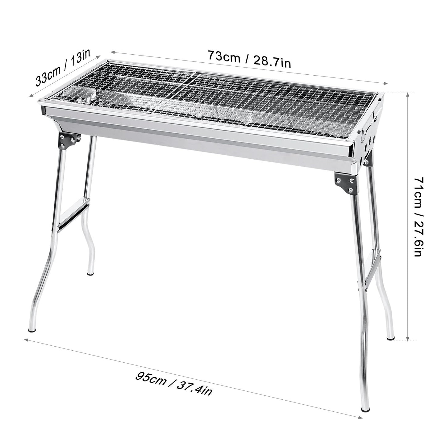 AGM Charcoal Barbecue Camping Grill - Portable Folding Grill for 5-10 People - Non-Slip Feet - 68 x 32 x 73 cm