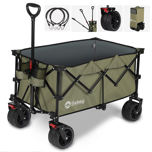 Sekey 200L Folding Festival Trolley with All-Terrain Extra Wide Wheels and Brake, Heavy-Duty Cart Loadable up to 150KG, Patented Four-Directional