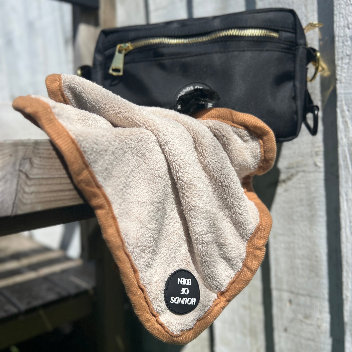 Mini Dog Towel + Clip, Yellow & Brown