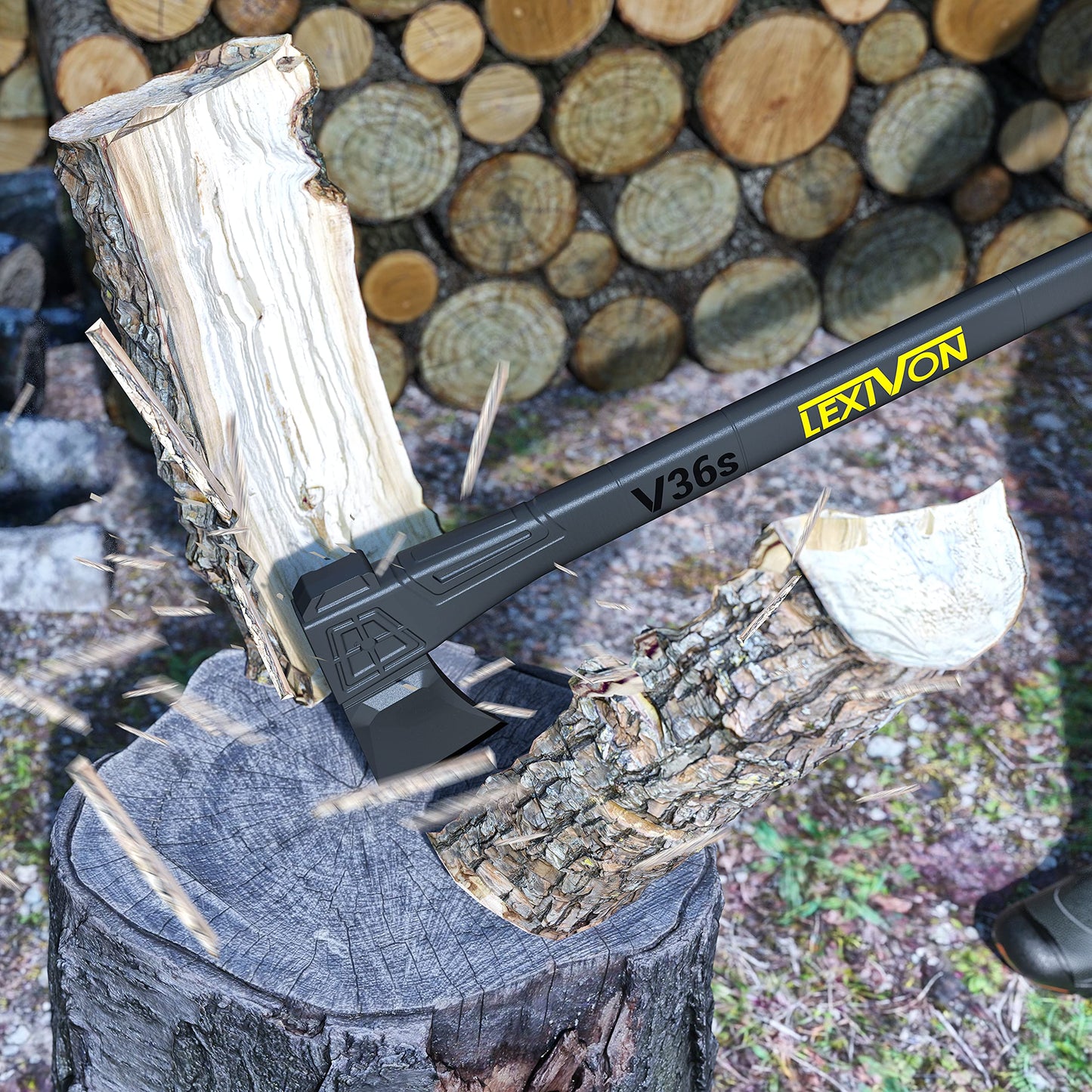 LEXIVON Axe 36" Camping Outdoor Hatchet for split medium to large fireplace wood logs, kindling & gardening, Ergonomic TPR Grip, Lightweight