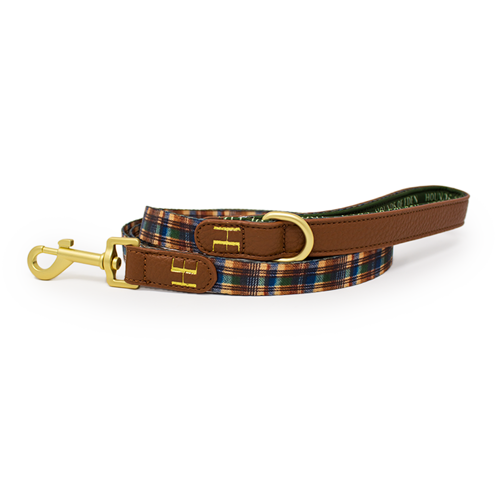 Oak Forest Plaid Leather Dog Lead