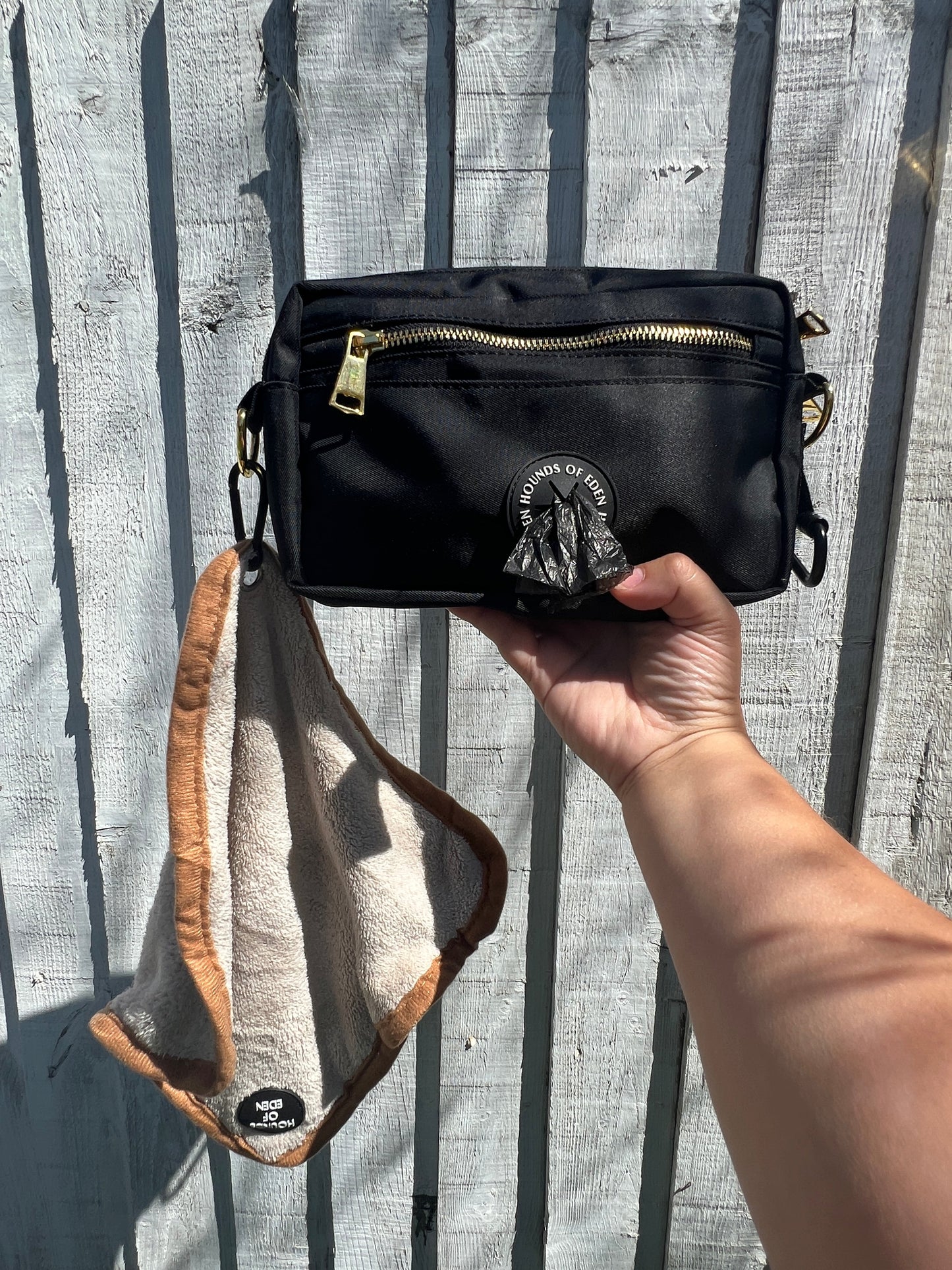 Mini Dog Towel + Clip, Teal & Brown