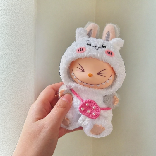 Labubu Chiikawa Costume Set - White Character Costume with Pink Purse (17cm)