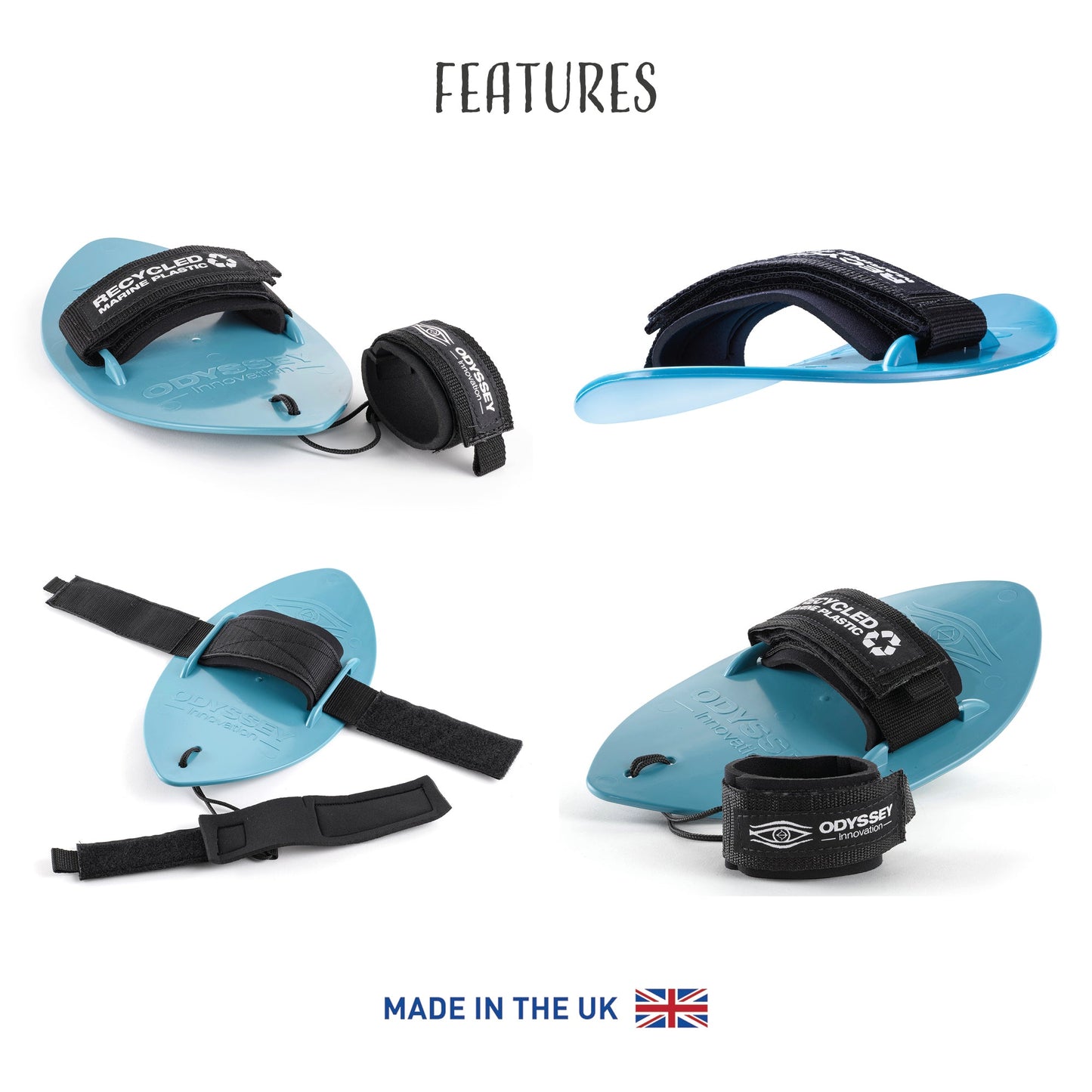 Odyssey Bodysurfing Handplane | 100% Ocean Plastic | Aqua | Wave Control