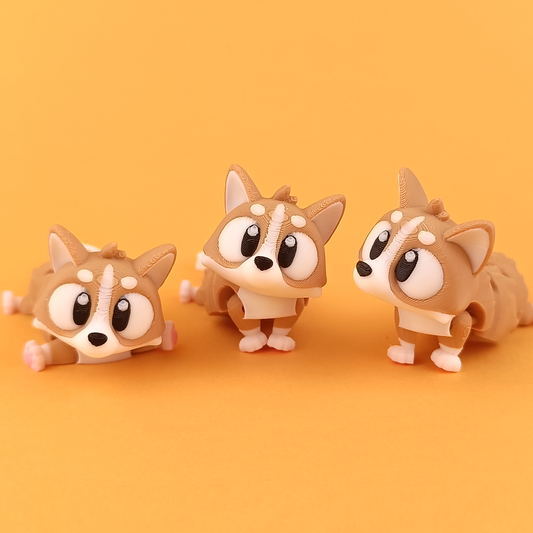 3D Printed Flexi Corgi Dog | Fidget Toy | Desk Buddy | Keychain | Keyring Gift for Dog Lovers | Cute Articulated Animal