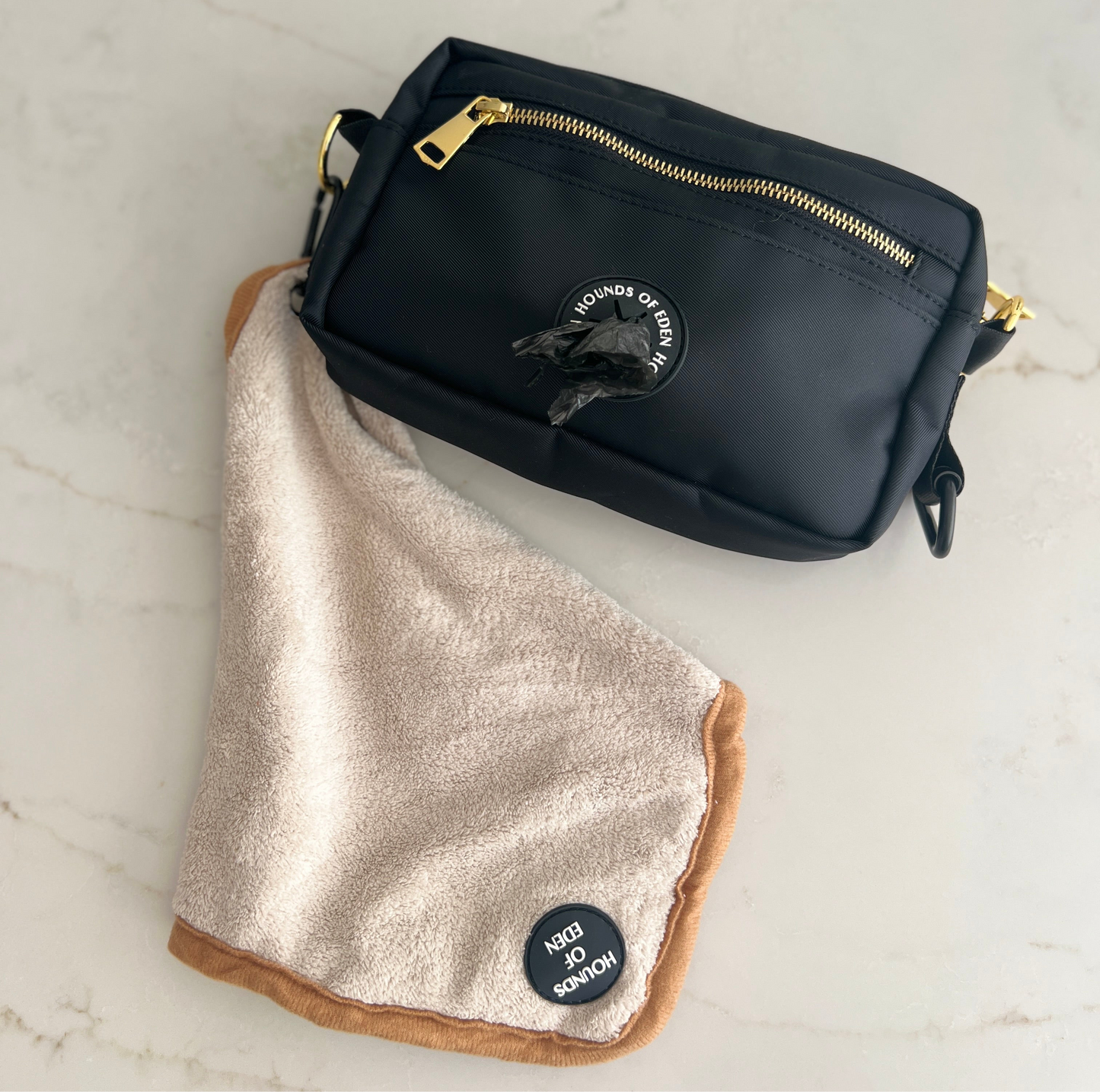 Mini Dog Towel + Clip, Grey & Black