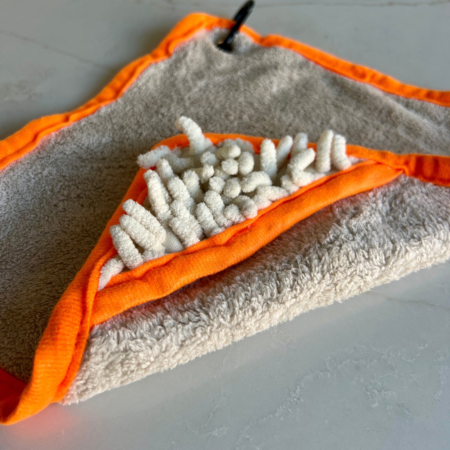 Mini Dog Towel + Clip, Beige & Orange