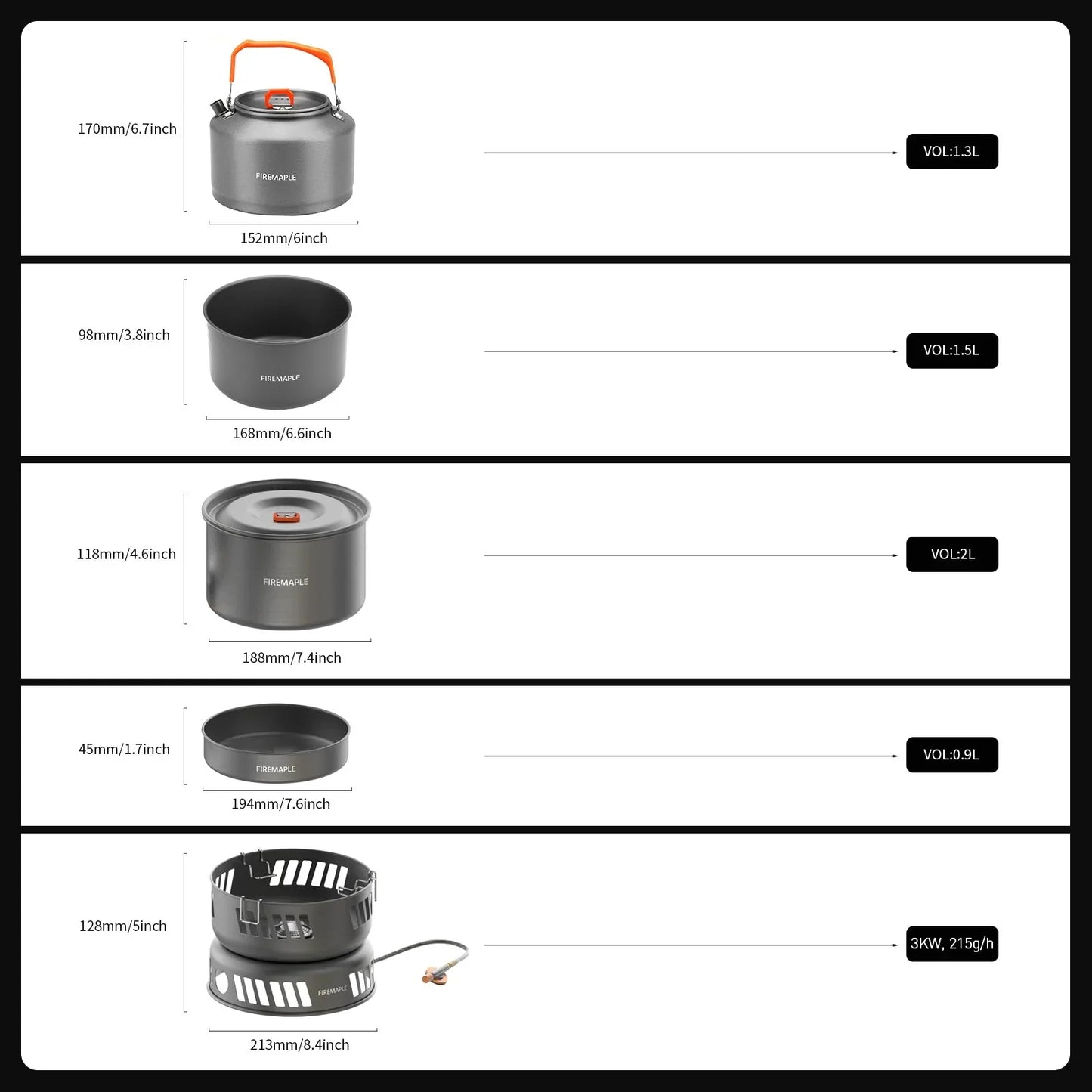 Firemaple Cooking Kit with Pots and Pans With Gas Burner