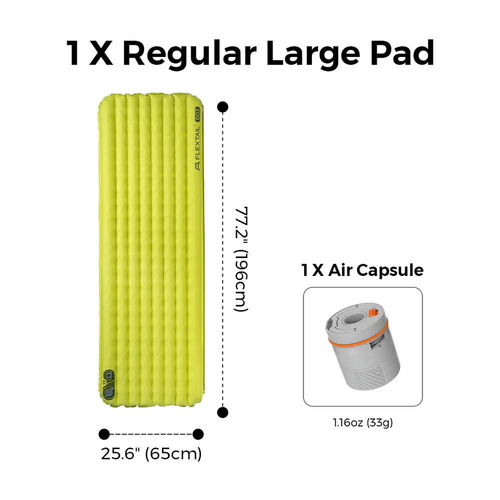 Flextail Gear Tiny Sleeping Pad R03 AVS - 3.5 L-Value 3 Season Sleeping Pad with Pump (Large)