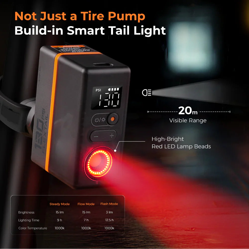 Flextail Gear Tiny Tire Pump 200 with Bike Tail Light - Up to 130PSI