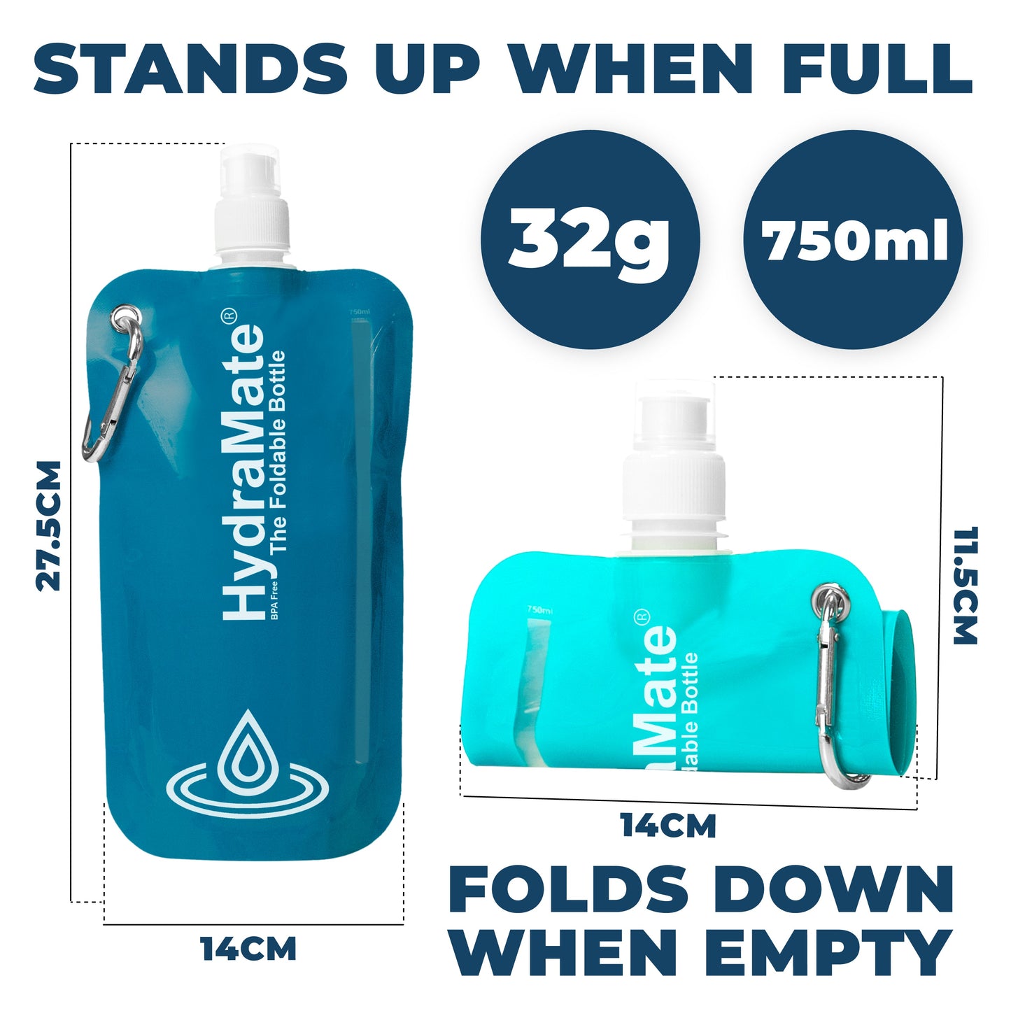 HydraMate Foldable Bottle - Collapsible 750ml