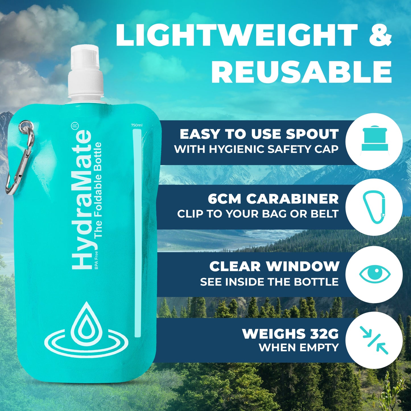 HydraMate Foldable Bottle - Collapsible 750ml