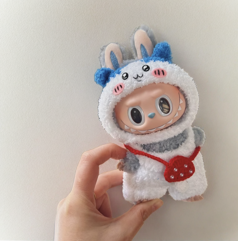 Labubu Hachiware Costume Set - White & Blue Character Costume with Red Purse