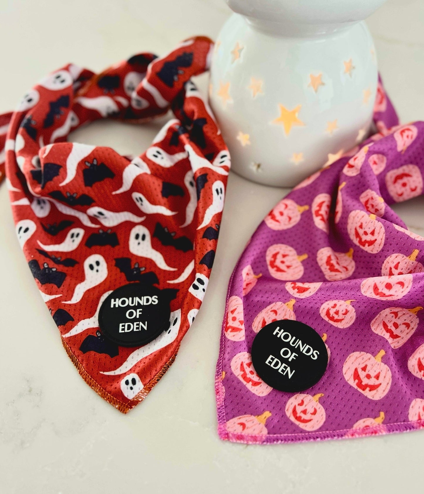 Orange Bats + Ghosts Halloween Dog Bandana 👻