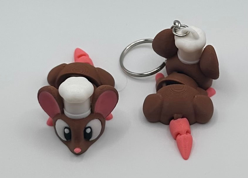3D Printed Flexi Chef Mouse | Articulated Fidget Toy | Cute Desk Buddy | Keychain | Keyring Gift for Mouse Lovers