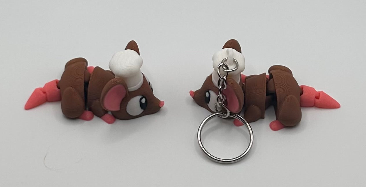 3D Printed Flexi Chef Mouse | Articulated Fidget Toy | Cute Desk Buddy | Keychain | Keyring Gift for Mouse Lovers
