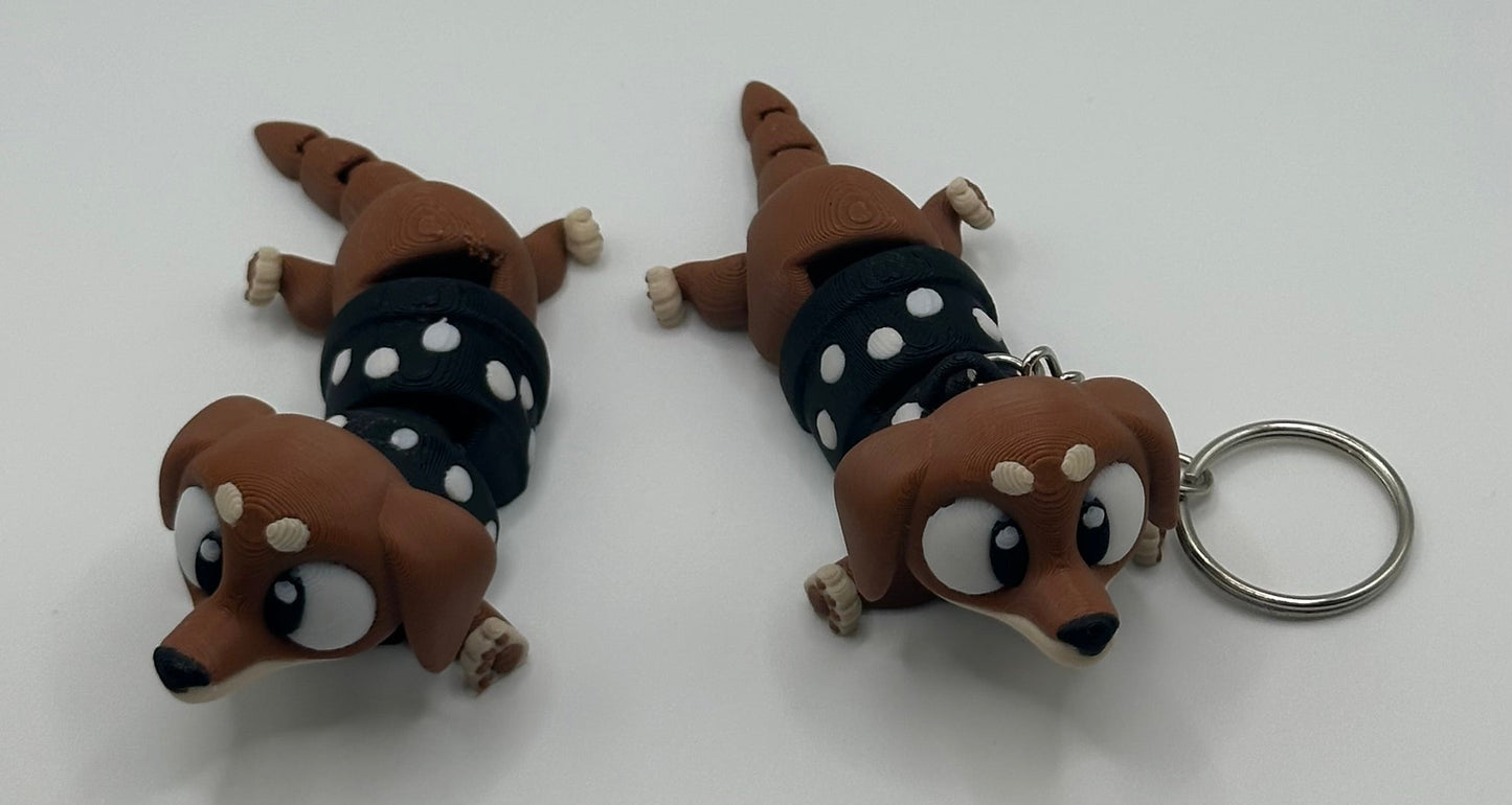 3D Printed Flexi Sausage Dog | Dachshund Fidget Toy | Cute Desk Buddy | Keychain | Keyring Gift for Dog Lovers
