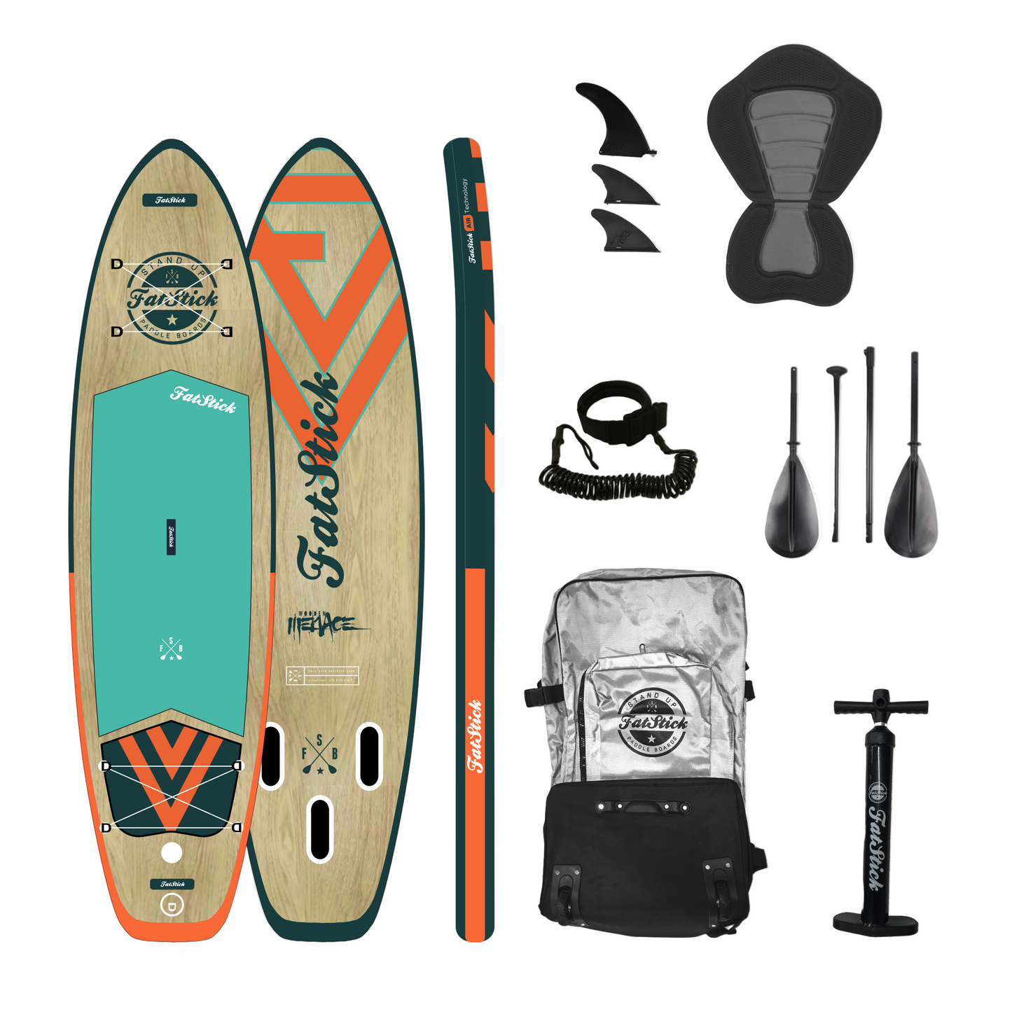 Wooden Menace 11'2 Inflatable Paddle Board | SUP With Seat