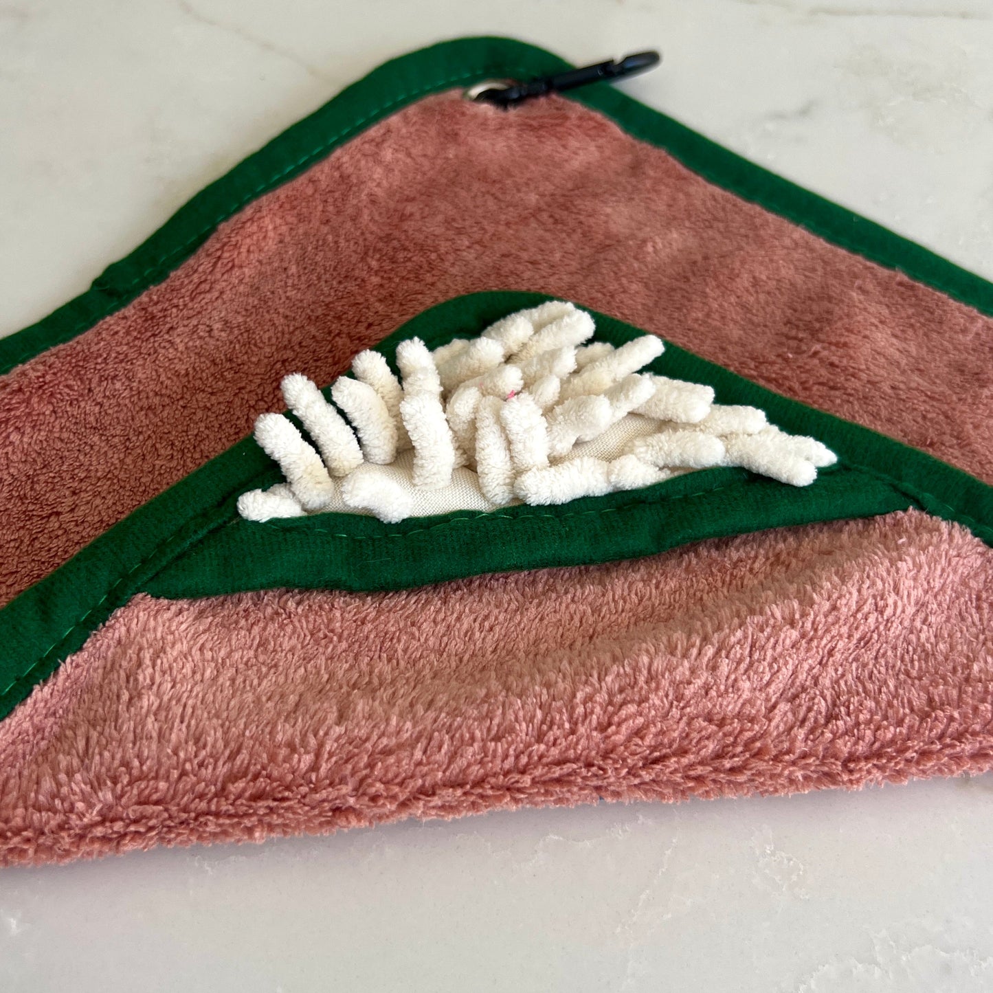 Mini Dog Towel + Clip, Dusty Pink & Green