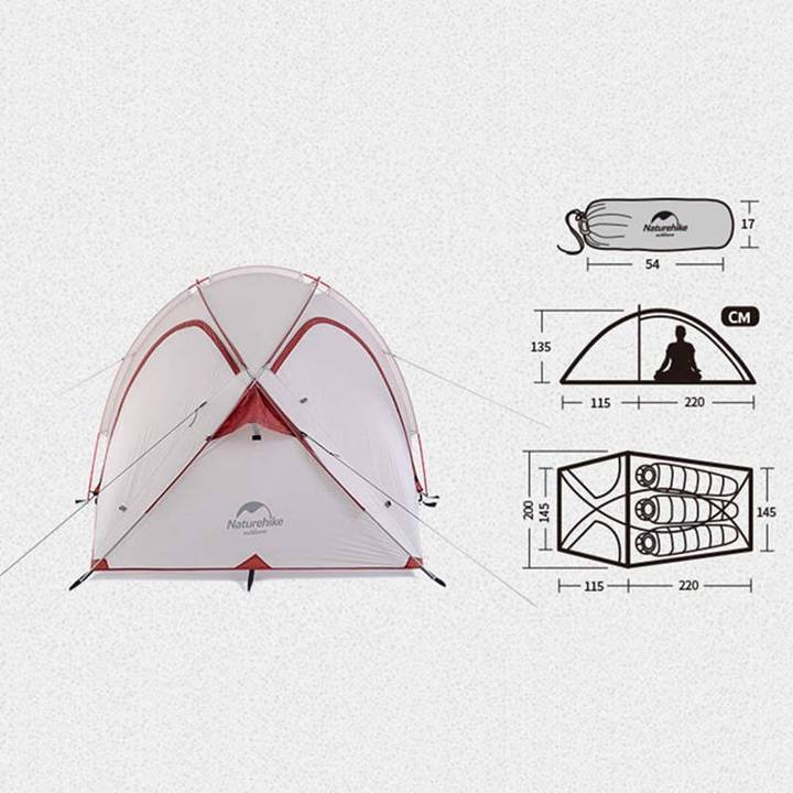 Naturehike Hiby 2-3 Person Tent (Grey/Red)