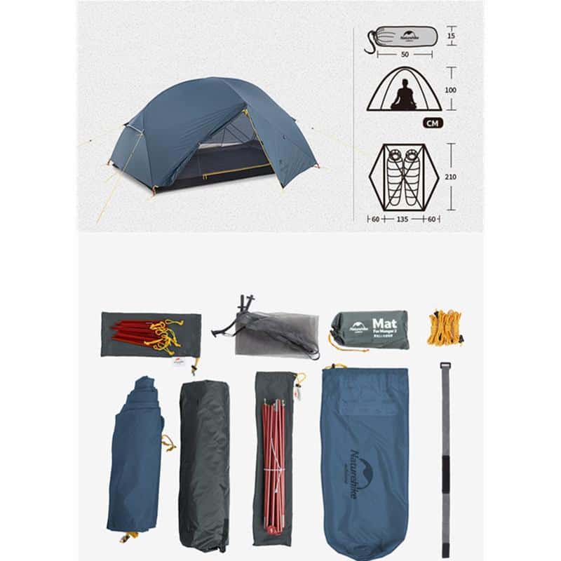 Naturehike Mongar Ultralight 2 Man Tent (Blue with Mat)