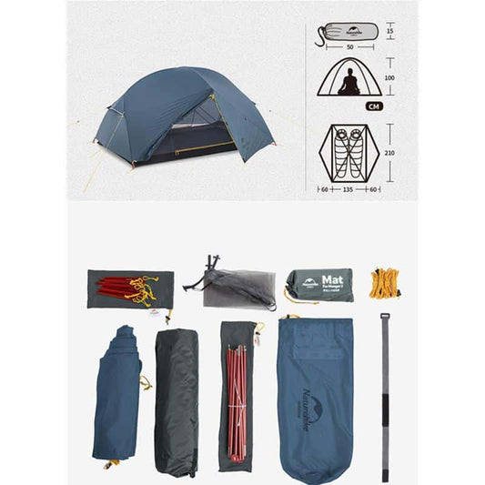 Naturehike Mongar Ultralight 2 Man Tent (Blue with Mat)