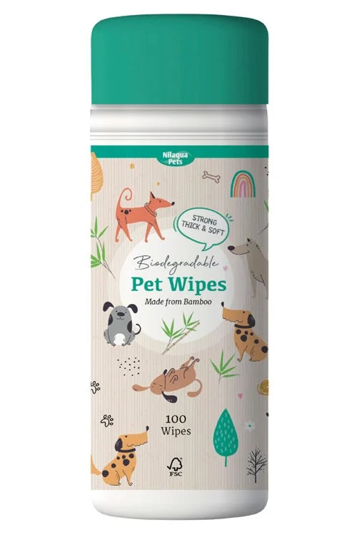 Nilaqua Pets Biodegradable Bamboo Pet Wipes Canister (100 Wipes)