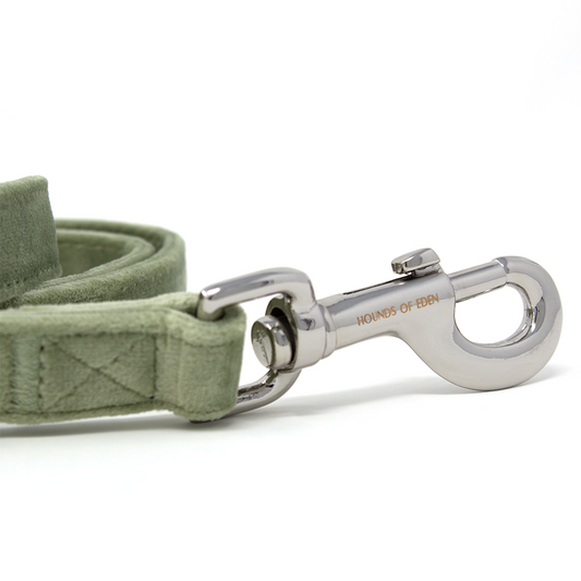 Sage Mist - Green Velvet Dog Lead with Silver Hardware