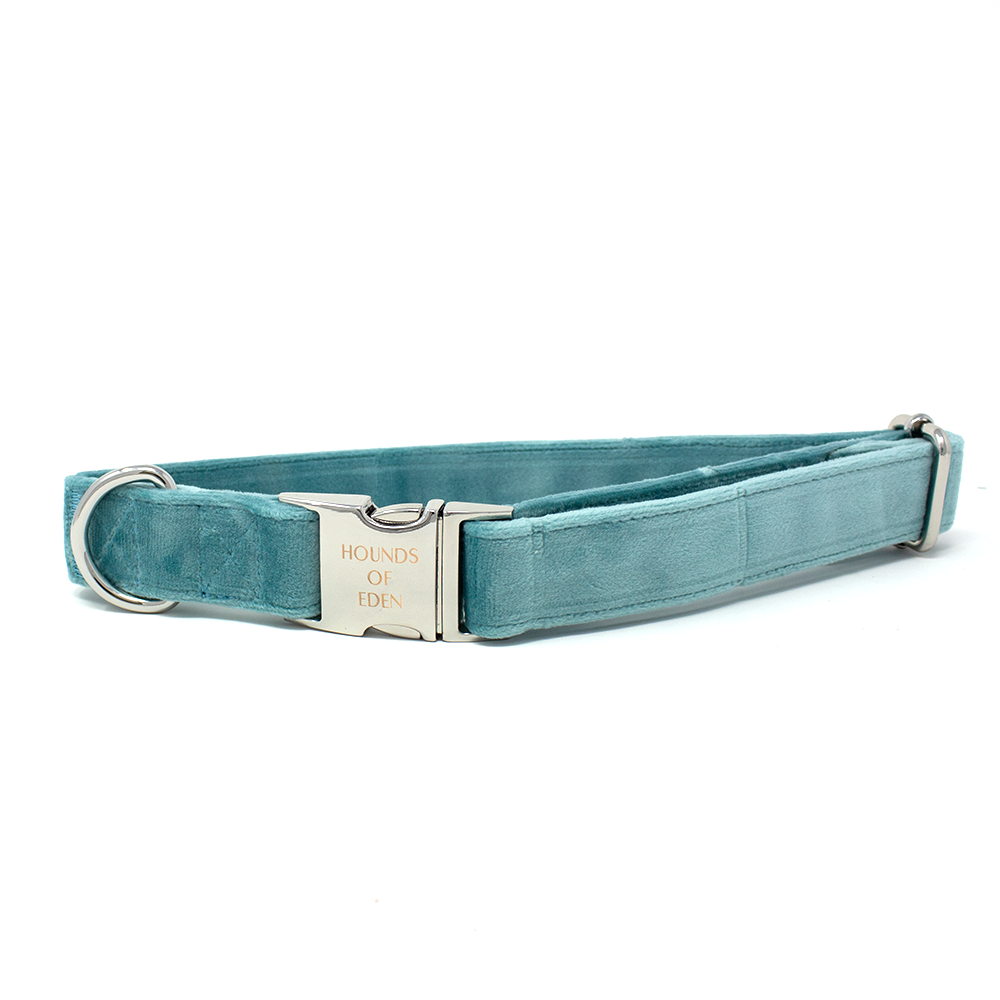 Tiffany's - Light Teal Velvet Dog Harness with Silver Metal Hardware