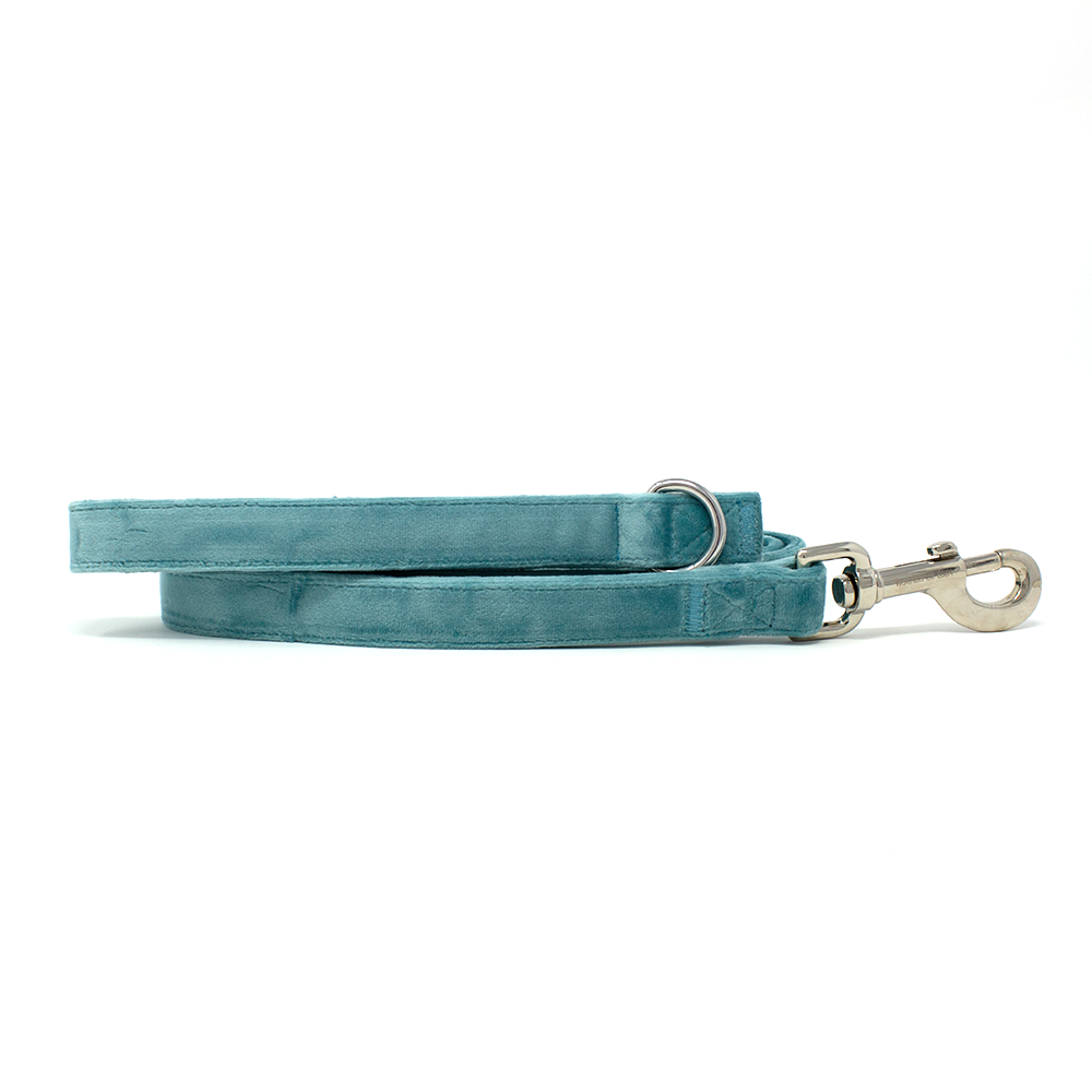Tiffany's - Light Teal Velvet Dog Harness with Silver Metal Hardware