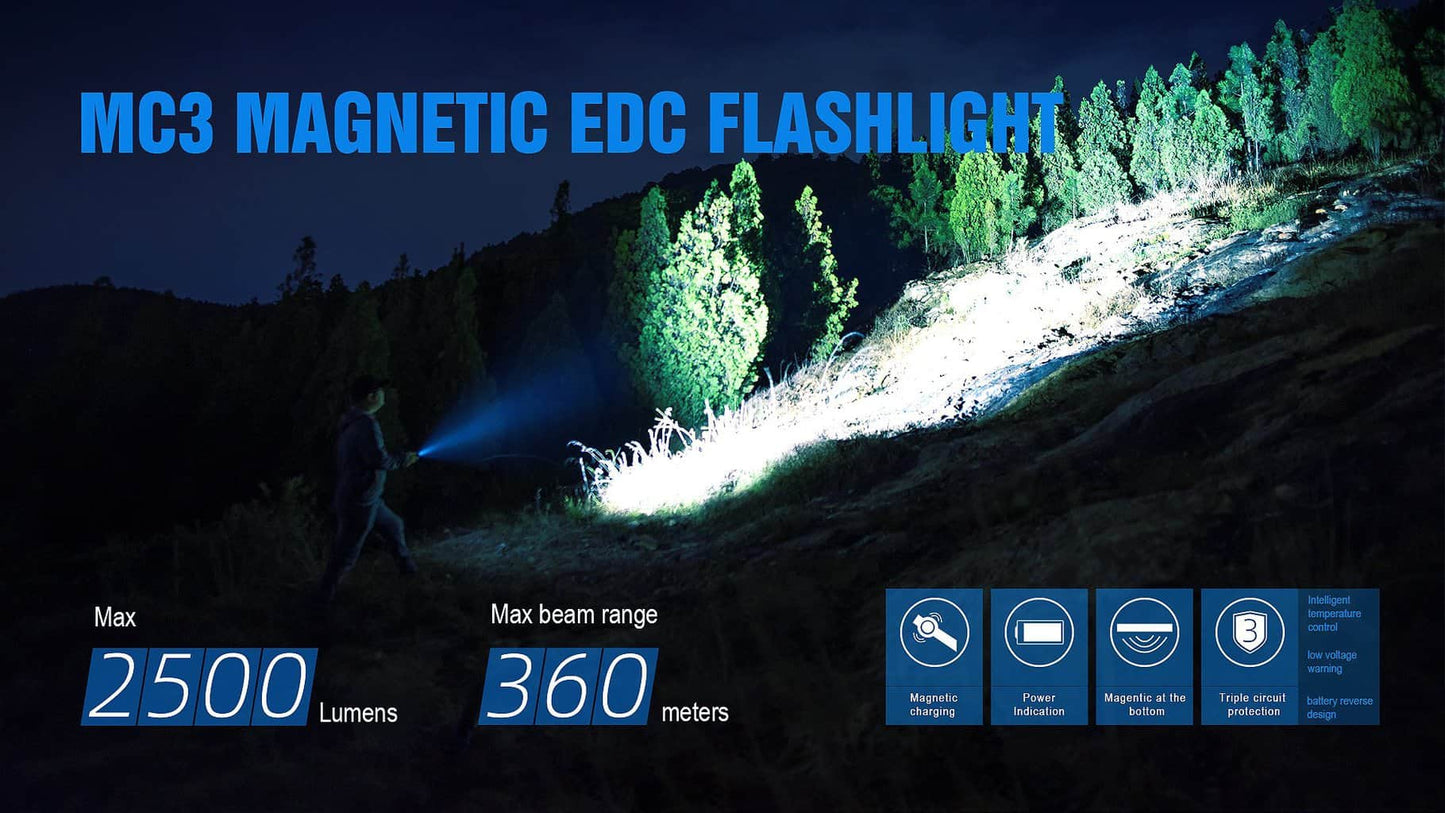 Trustfire MC3 EDC Magnetic Rechargeable Led Flashlight 2500Lumens