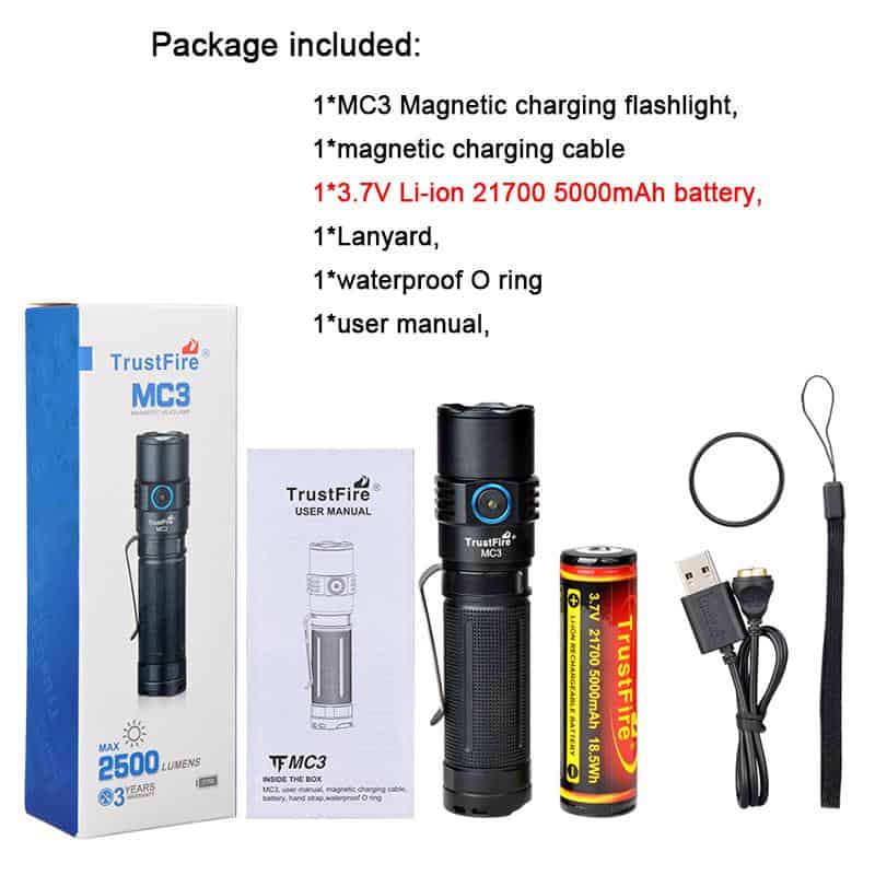 Trustfire MC3 EDC Magnetic Rechargeable Led Flashlight 2500Lumens