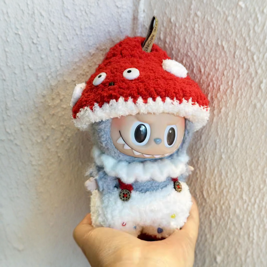 Labubu Mushroom Outfit Set - Red & White Outfit with Mushroom Hat (17cm)