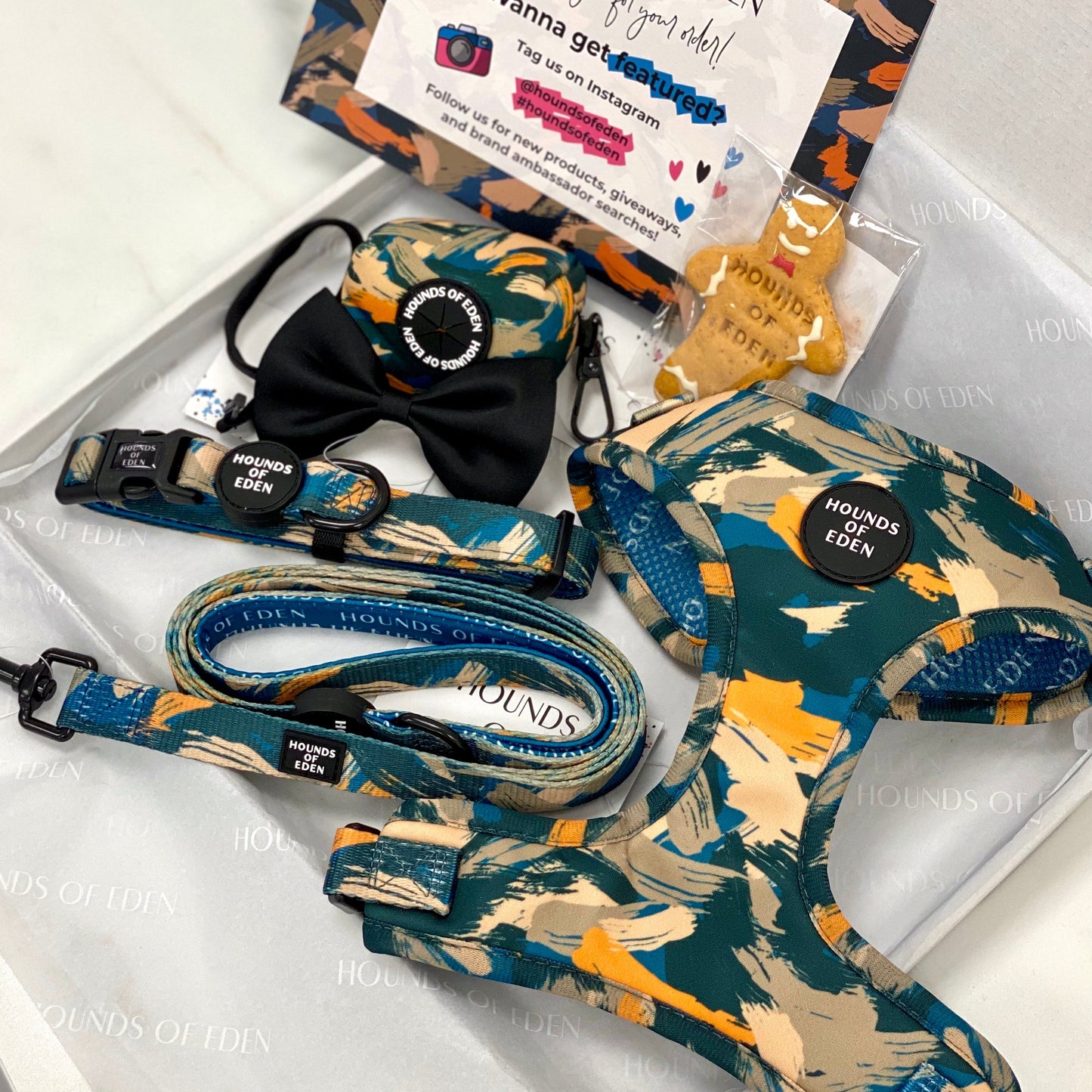 'Brush it Off’ - Olive, Blue & Orange Camo Pattern Poop/Treat Bag Holder