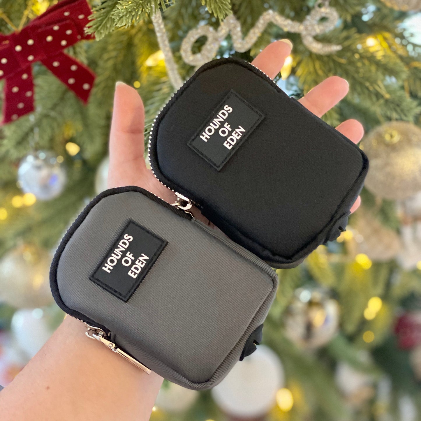 Clip on Dog Treat & Poop bag Pouch - Black - Silver Hardware