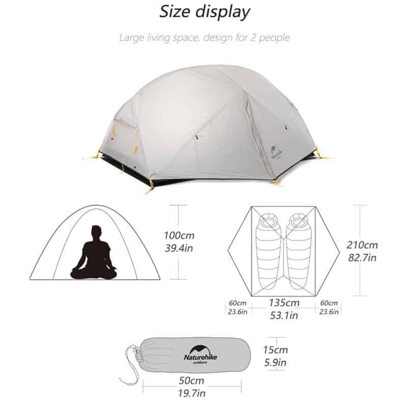 Naturehike 20D Mongar Ultralight 2 man Tent (Various Colours) With Mat