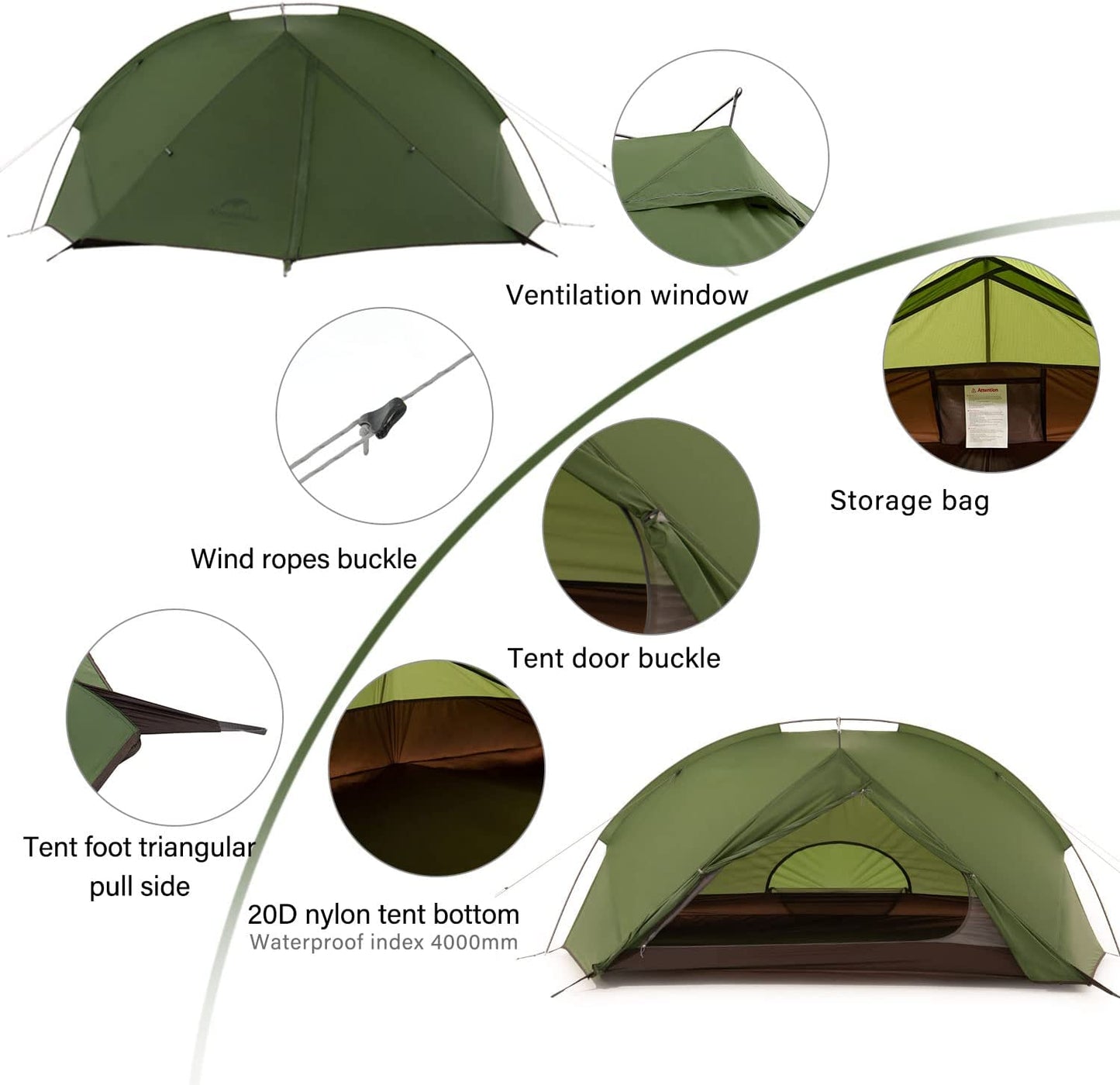 Naturehike Tagar Lightweight Tent ( 1 or 2 man) - Forest Green